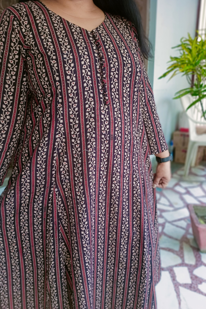 Black Ajrakh stripes kalidar Kurta