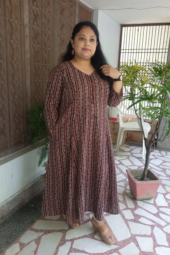 Black Ajrakh stripes kalidar Kurta