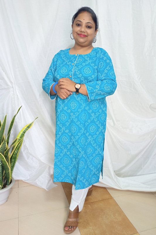 Blue Bandhani Print Cotton Kurta