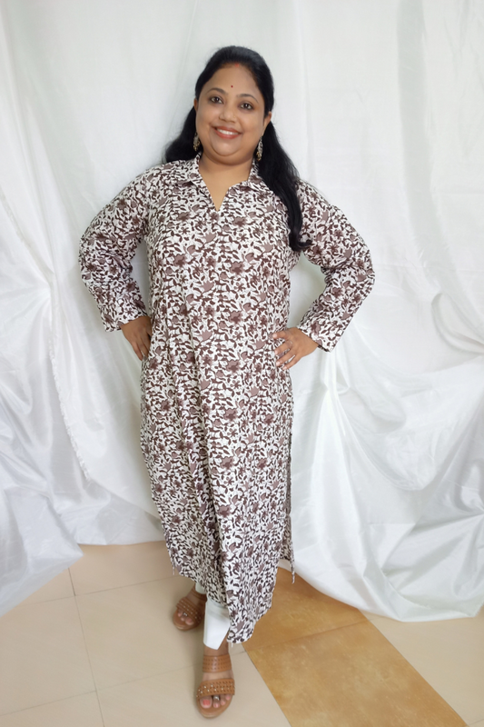 White base Printed straight kurta