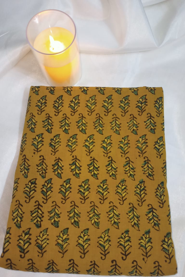 Mehandi brown Hand Block print -vegetable dye cotton fabric