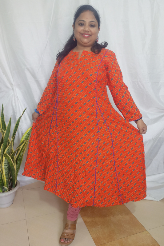 Orange Kalidar -bandhani print