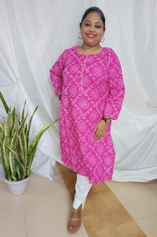 Pink Bandhani Print cotton kurta