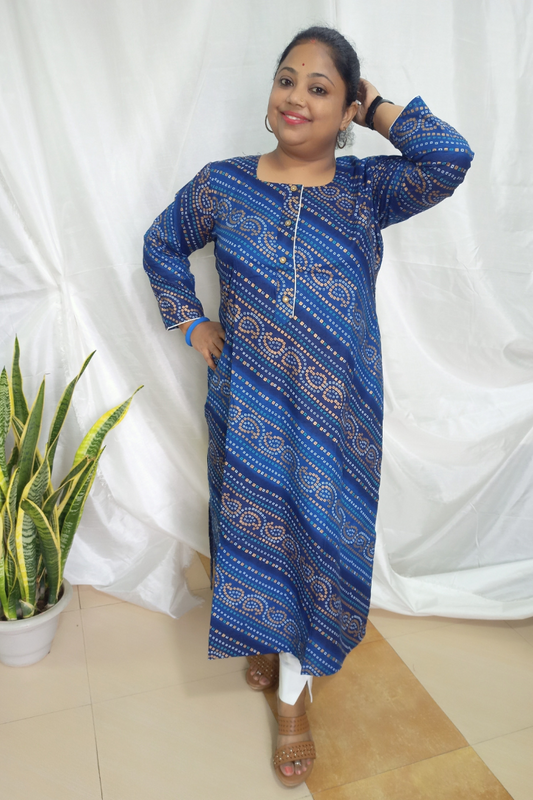 Nevy blue Bandhani Foil Print cotton kurta