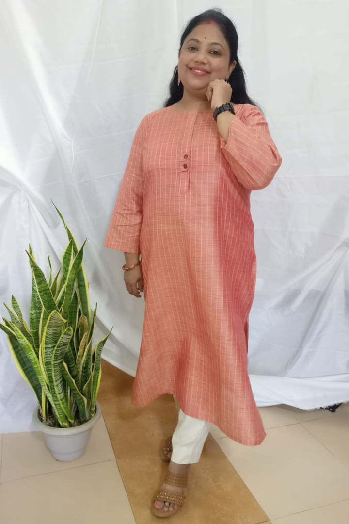 Rust Pure khadi cotton striped kurta