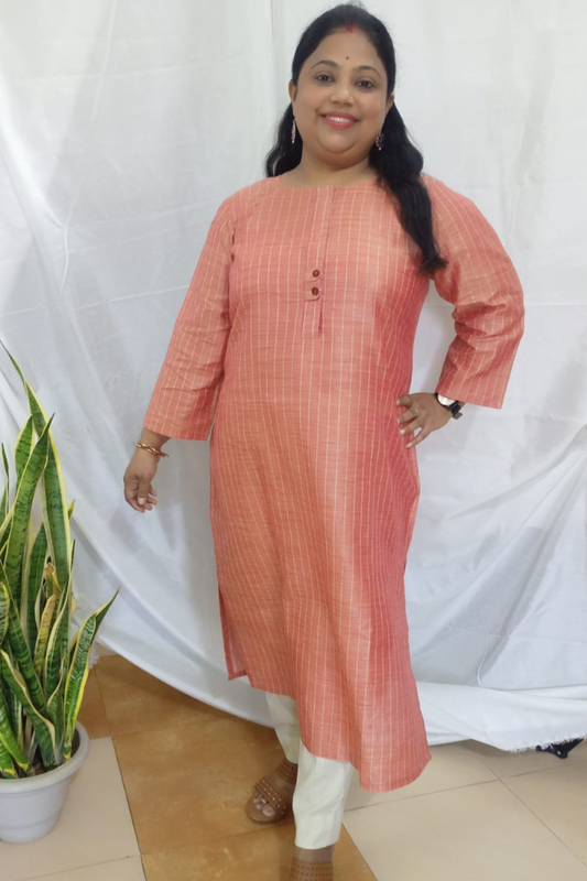 Rust Pure khadi cotton striped kurta