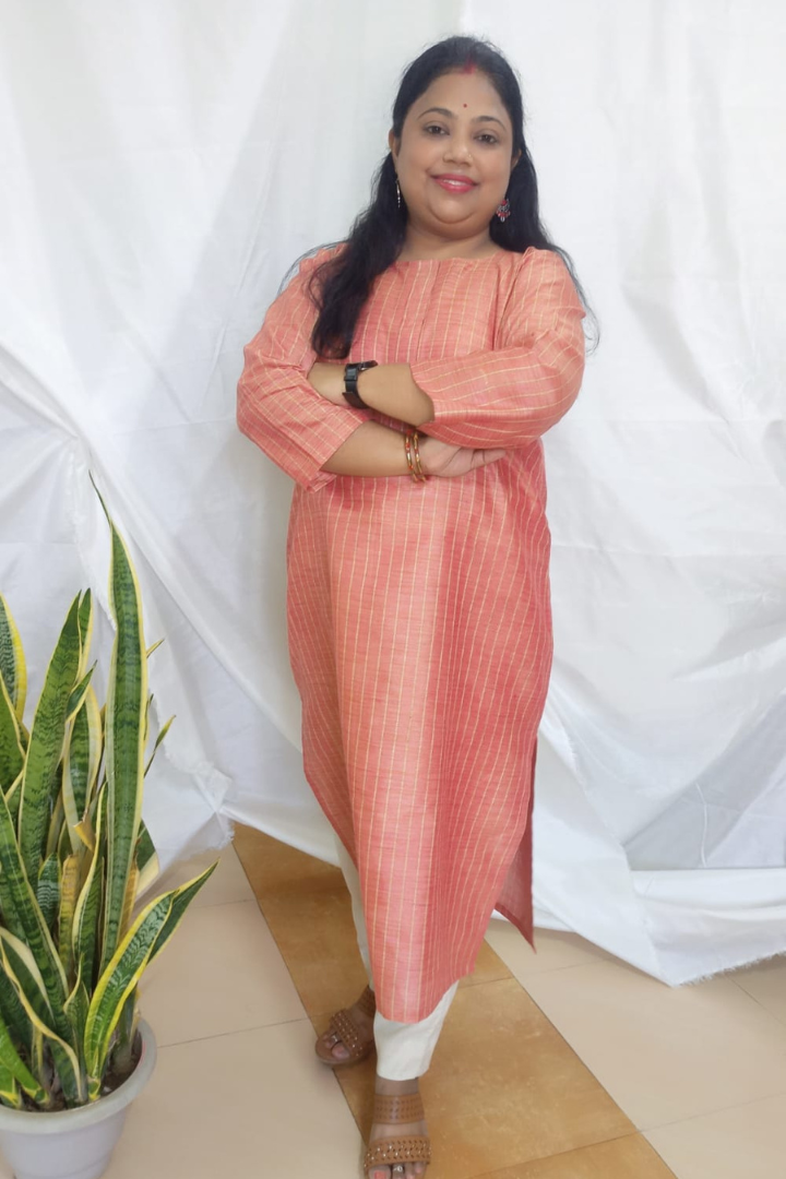 Rust Pure khadi cotton striped kurta