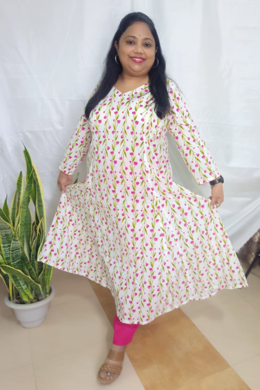 white pink kali print bel_kalidar kurta