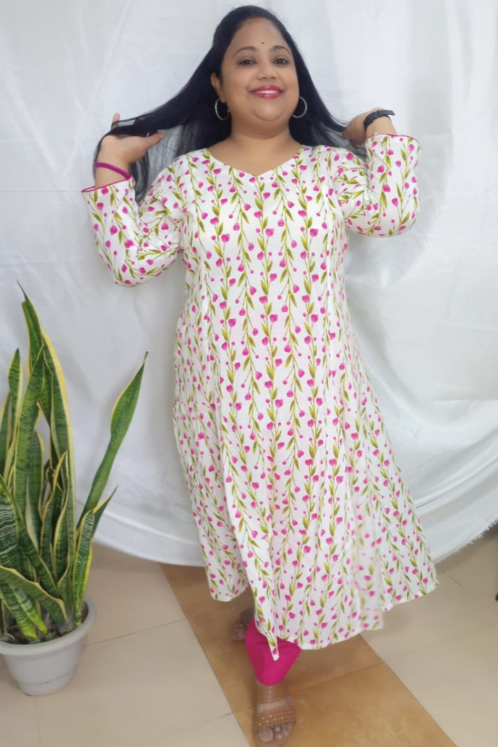 white pink kali print bel_kalidar kurta