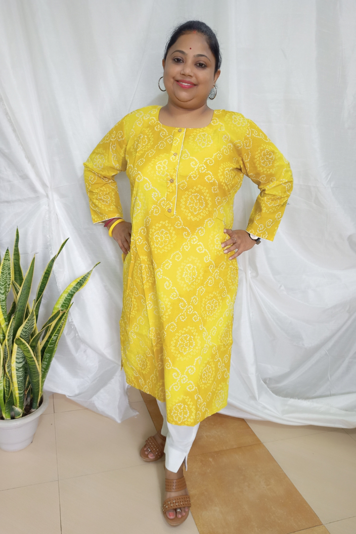 Yellow Bandhani Print Cotton kurta