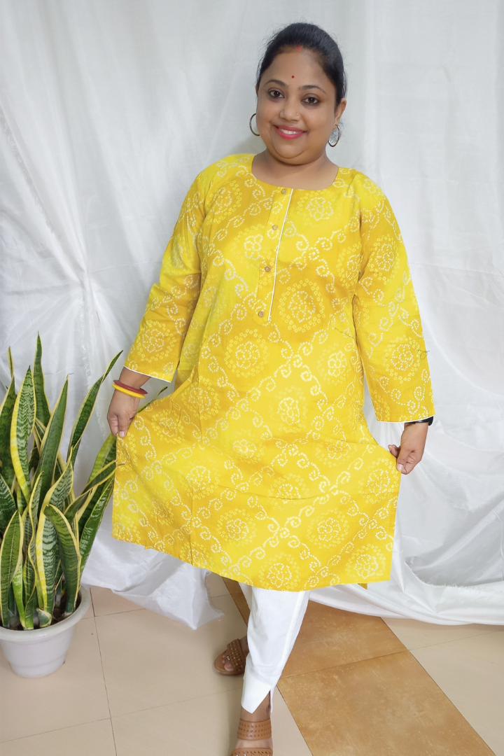 Yellow Bandhani Print Cotton kurta