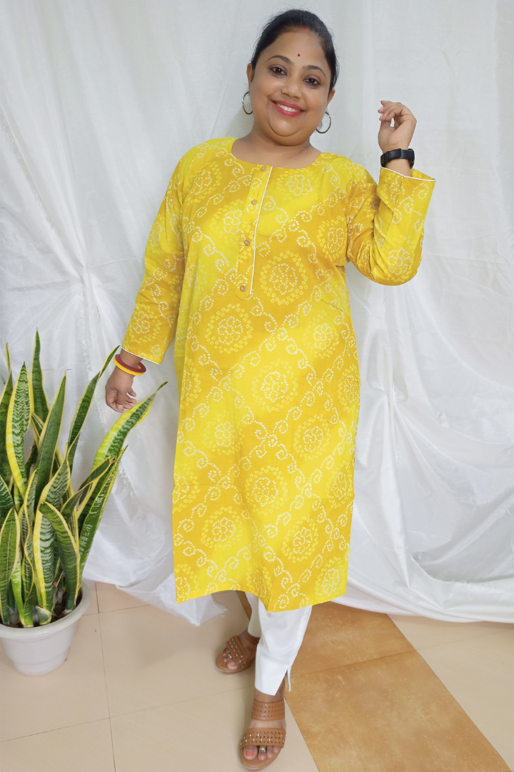 Yellow Bandhani Print Cotton kurta