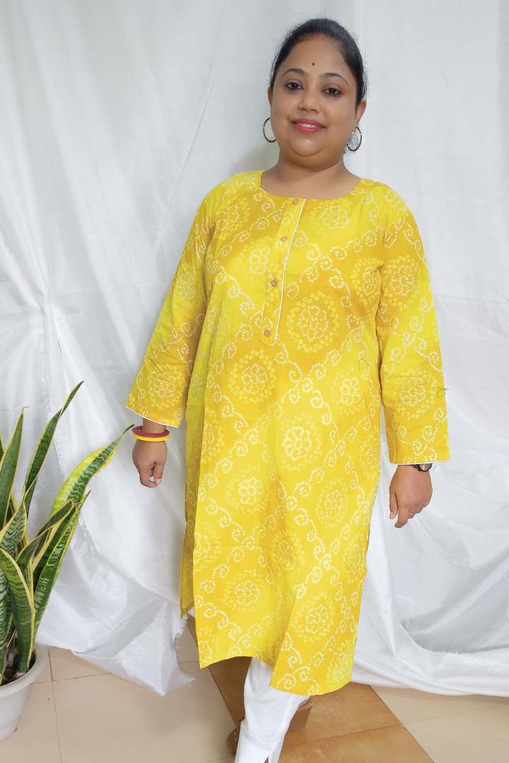 Yellow Bandhani Print Cotton kurta