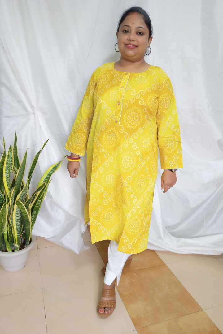 Yellow Bandhani Print Cotton kurta